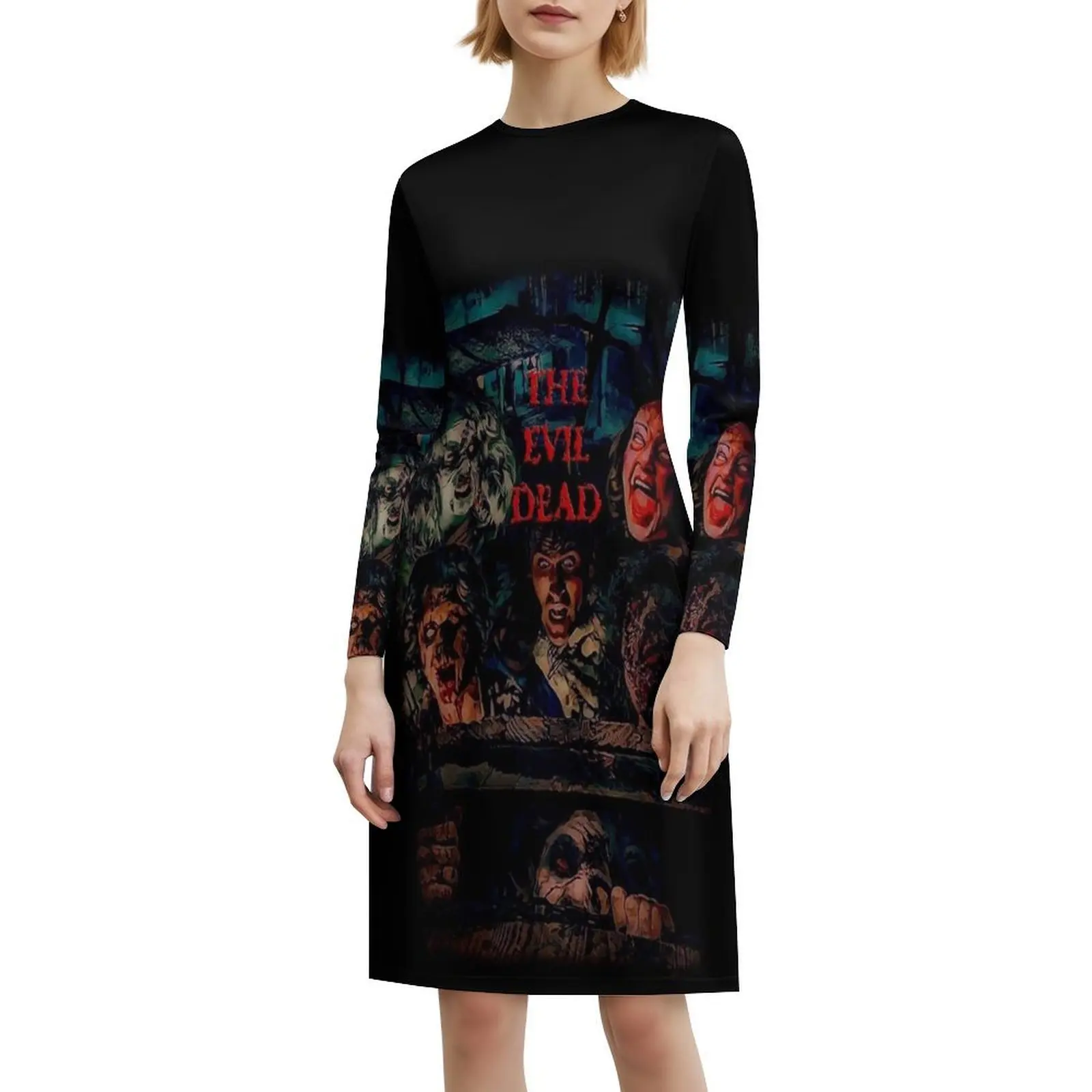 Five Friends Vestido de festa feminino elegante vestido evasê com opções curtas/longas/sem mangas Horror 80Shorror 1980S 80S Horrorart