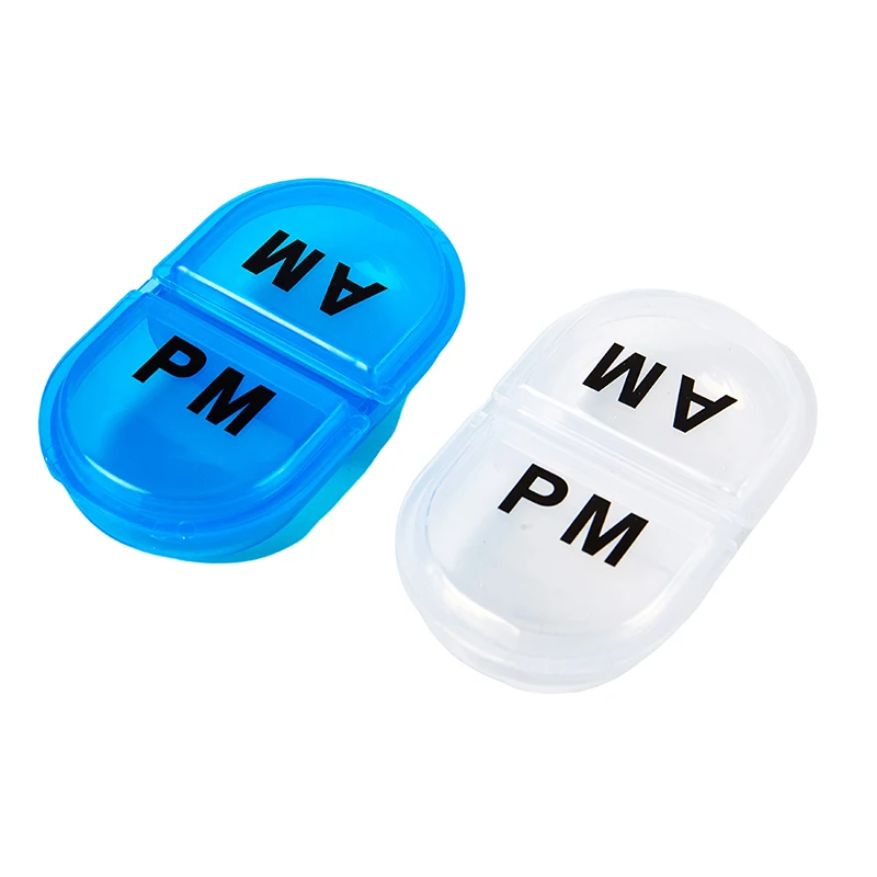 2 Grids Waterproof Pill Organizer Portable Oval Pill Box Pill Container Daily AM&PM Containers