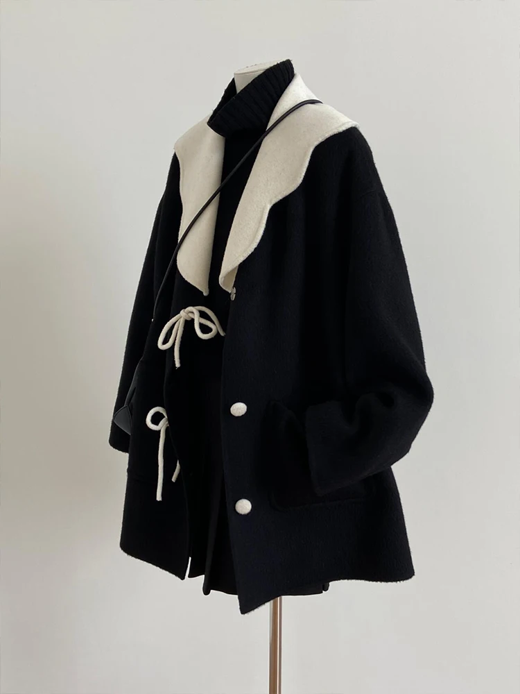 

Зимний комплект верхней одежды Faion для женщин больших размеров, пушистое пальто и свитер в клетку, комбинированный корейский комплект с высокой талией и пуговицами