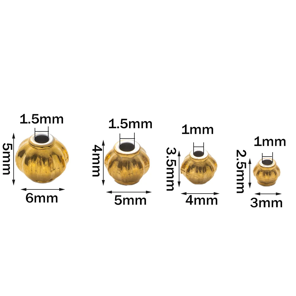 20pcs 3/4/5/6mm Stainless Steel Corrugated Pumpkin Round Beads Metal Spacer for DIY Braceket Necklace Craft Jewelry Making