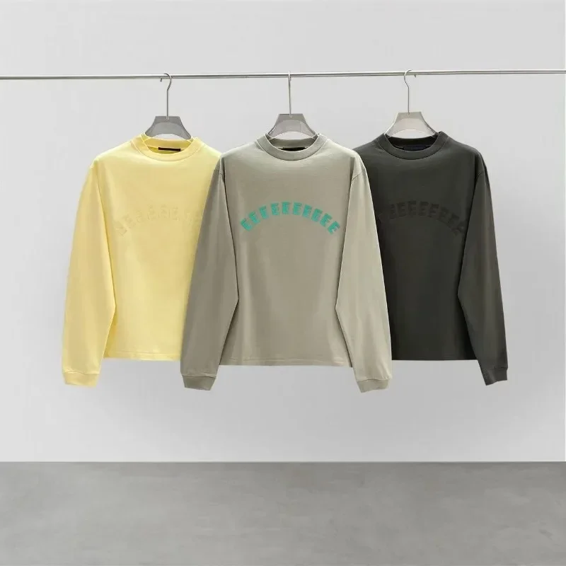 24SS Double Line Arched Silicone Letter Sweater Men's Round Neck Long Sleeve High Street Loose Couple Sweatshirt Bottom Shirt