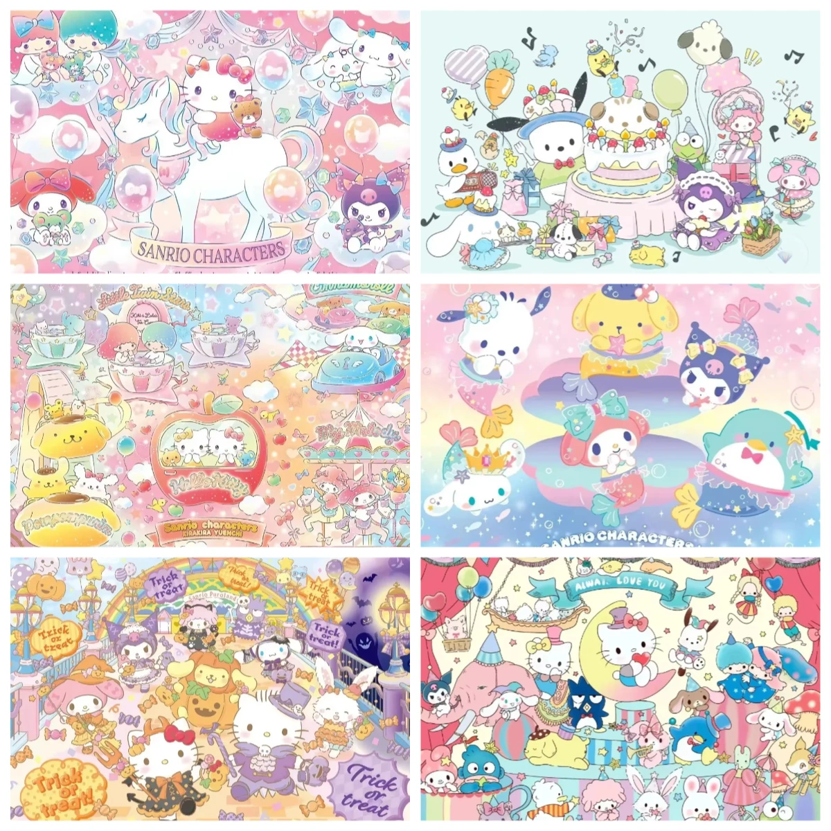 1 Box 500 Pieces 38X52CM Sanrio Family Jigsaw Puzzles 500 Pieces Cardboard Picture Landscape Puzzles Family Games