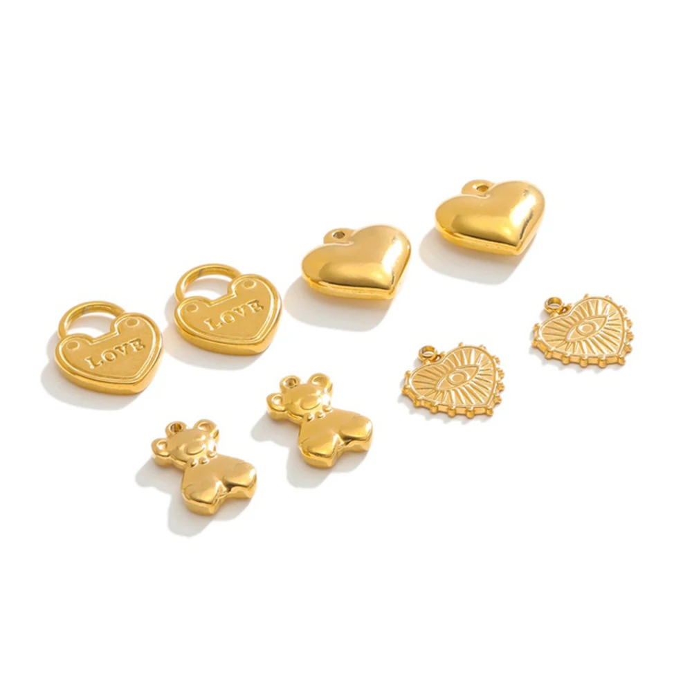 

5Pcs Gold Color Heart Pendants Stainless Steel Bear Charms Bulk for DIY Cute Jewelry Necklace Making Bracelet Earrings Material