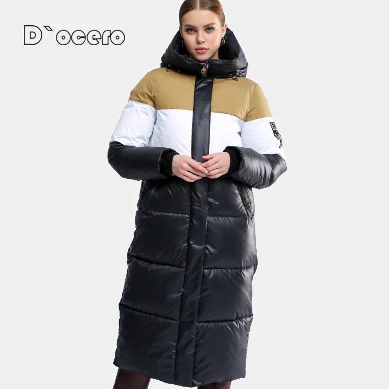 DOCERO 2022 Women\'s Winter Down Jacket Patchwork Long Women Padded Quilted Parka Thickened Warm Female Coat Cotton Outerwear