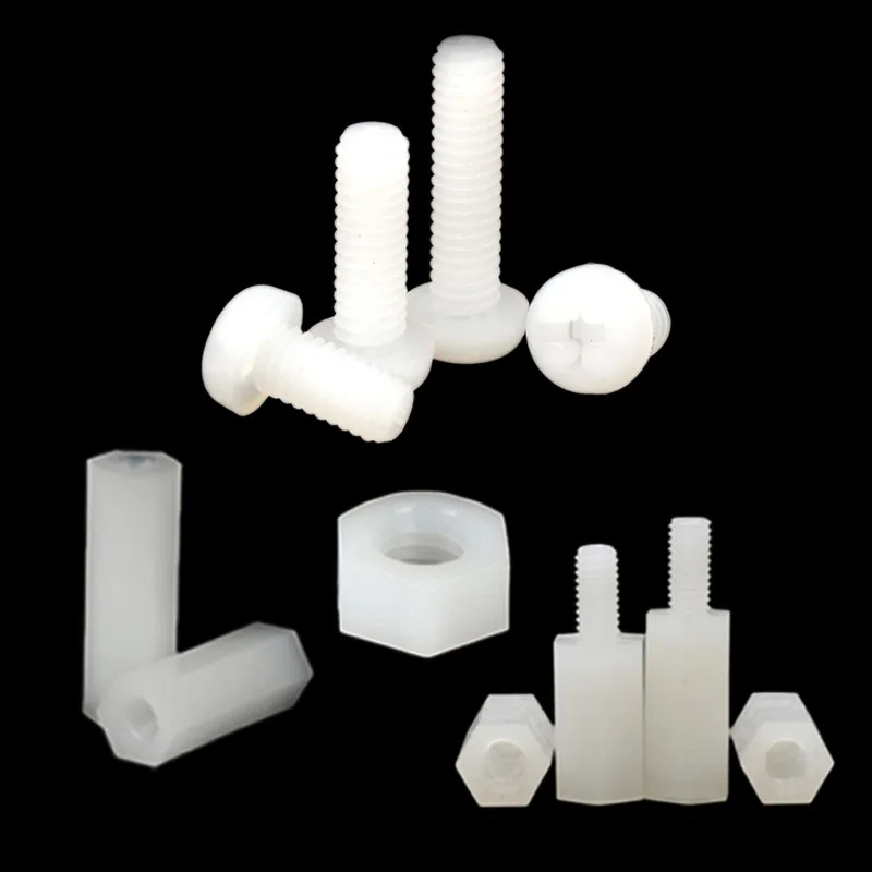 200Pcs/set M2 M2.5 M3 M4 Black/White Hex Nylon Standoff Spacer Column Flat Head Nylon Plastic Spacing Screws Nuts