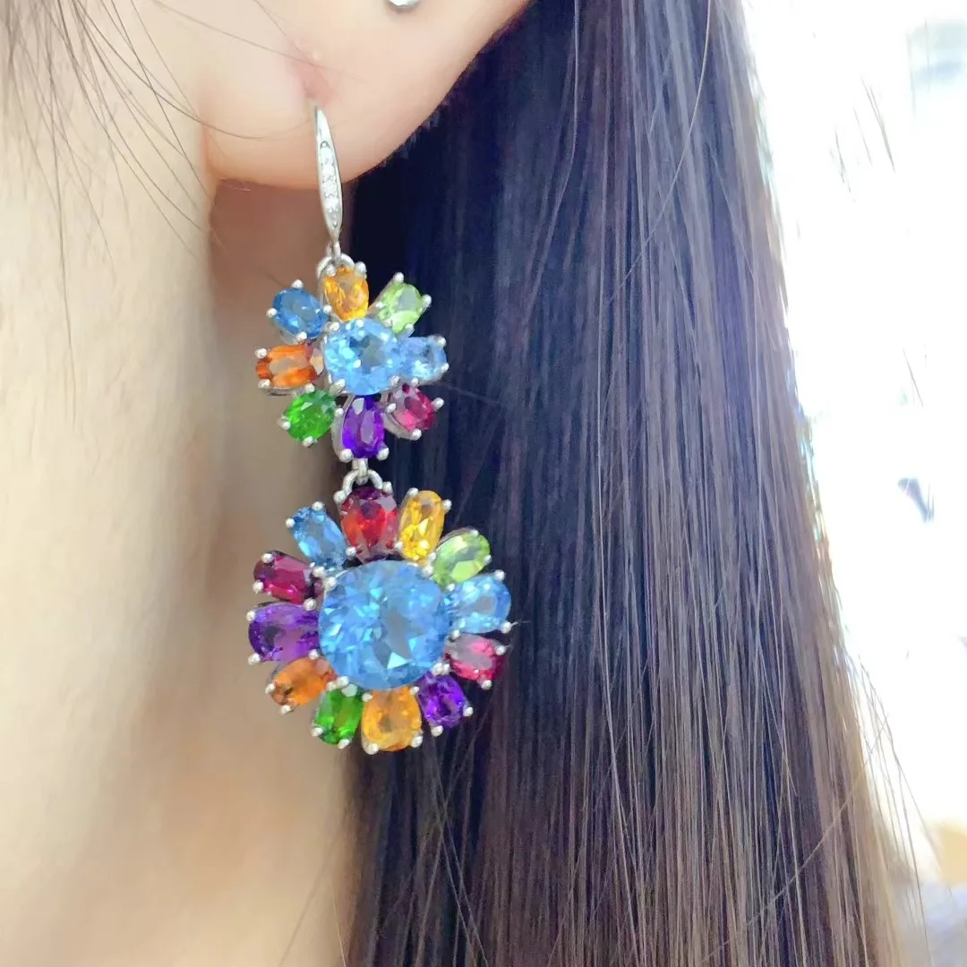 KJJEAXCMY High End Women's Earrings Natural Topaz S925 Silver with Electroplating Boasting High Clarity Full Brilliance Gift