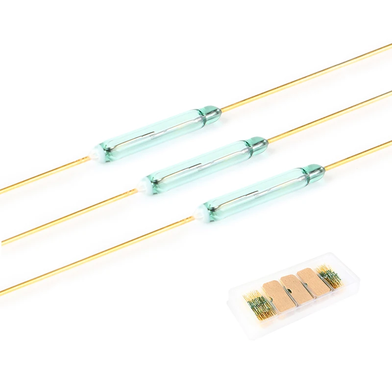 2Pcs-100Pcs MKA-14103 2x14mm Reed Switch Green Glass Normally Open NO Contact 2*14mm For Sensors Magnetic Control Switches
