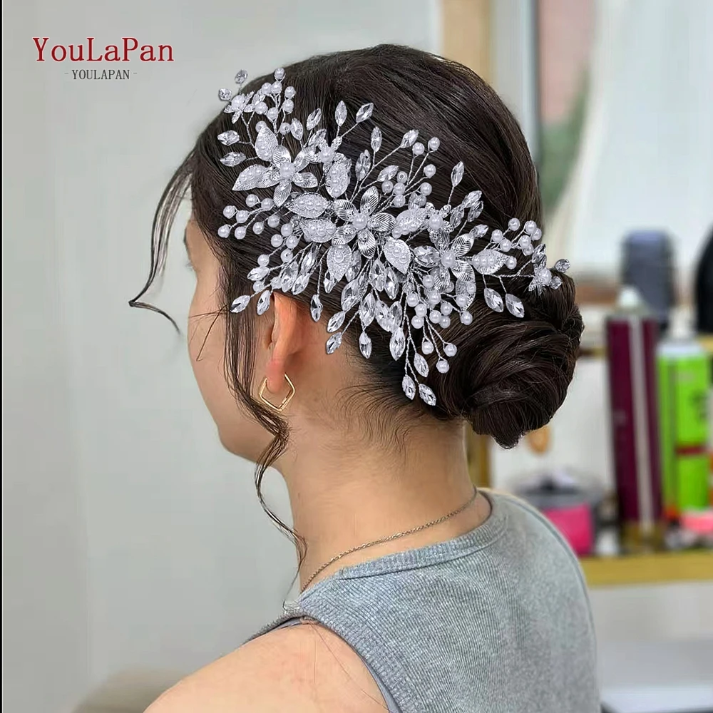 

YouLaPan Alloy Flower Rhinestone Bridal Hair Comb Wedding Fashion Hair Accessories Banquet Party Headwear Bride Headdress HP870