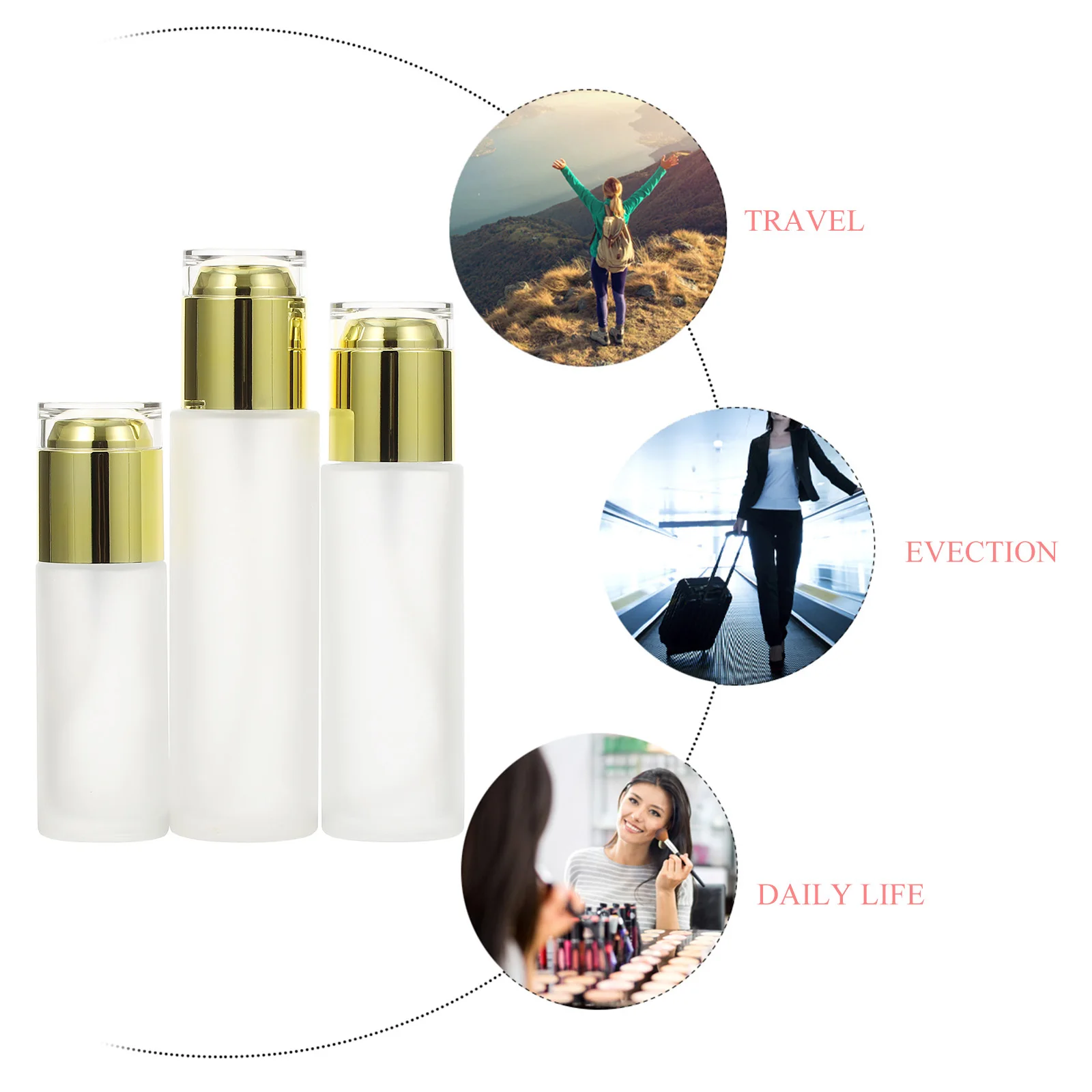 

3Pcs Travel Storage Containers Thickened Frosted Glass Refillable Lotion Shower Gel Bottles Portable for Makeup Use