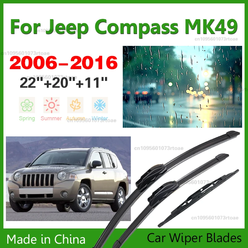 

For Jeep Compass MK49 2006-2016 Car Front Rear Wiper Blades Soft Rubber Windscreen Wipers Auto Windshield 22"+20"+11" 2014 2015