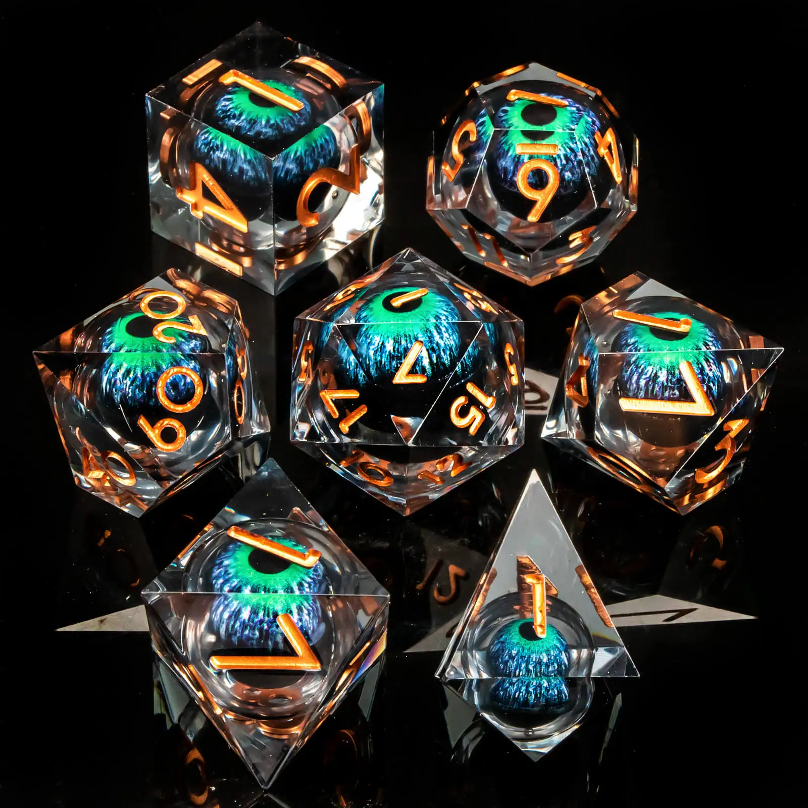 مجموعة نرد عين التنين مجموعة كاملة من الأساسية السائلة D وD حافة حادة لألعاب لعب الأدوار Dungeon وD Dragon D&D Dice Pathfinder