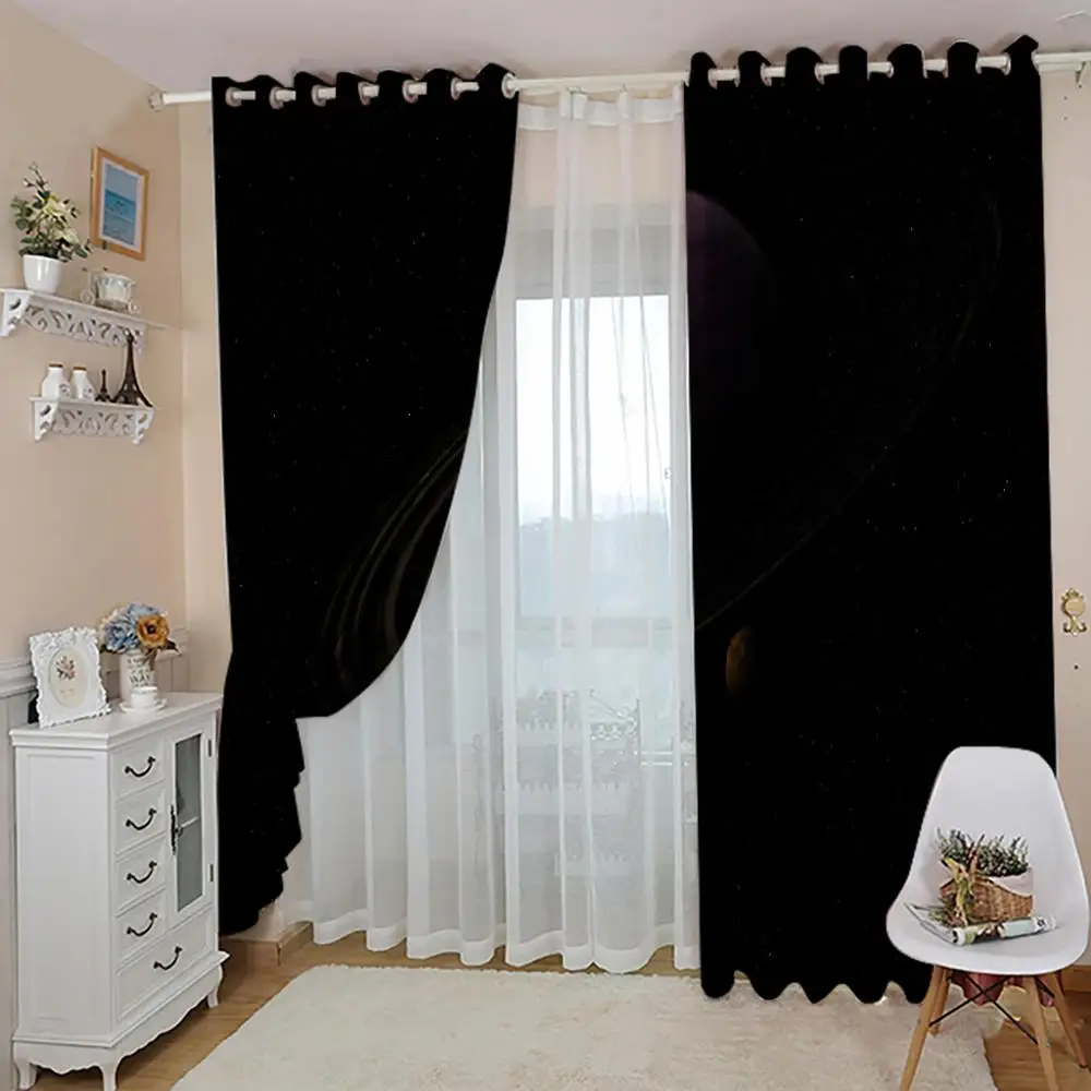 Luxury Blackout 3D Window Curtains For Living Room Bedroom black stars curtains Decoration curtains