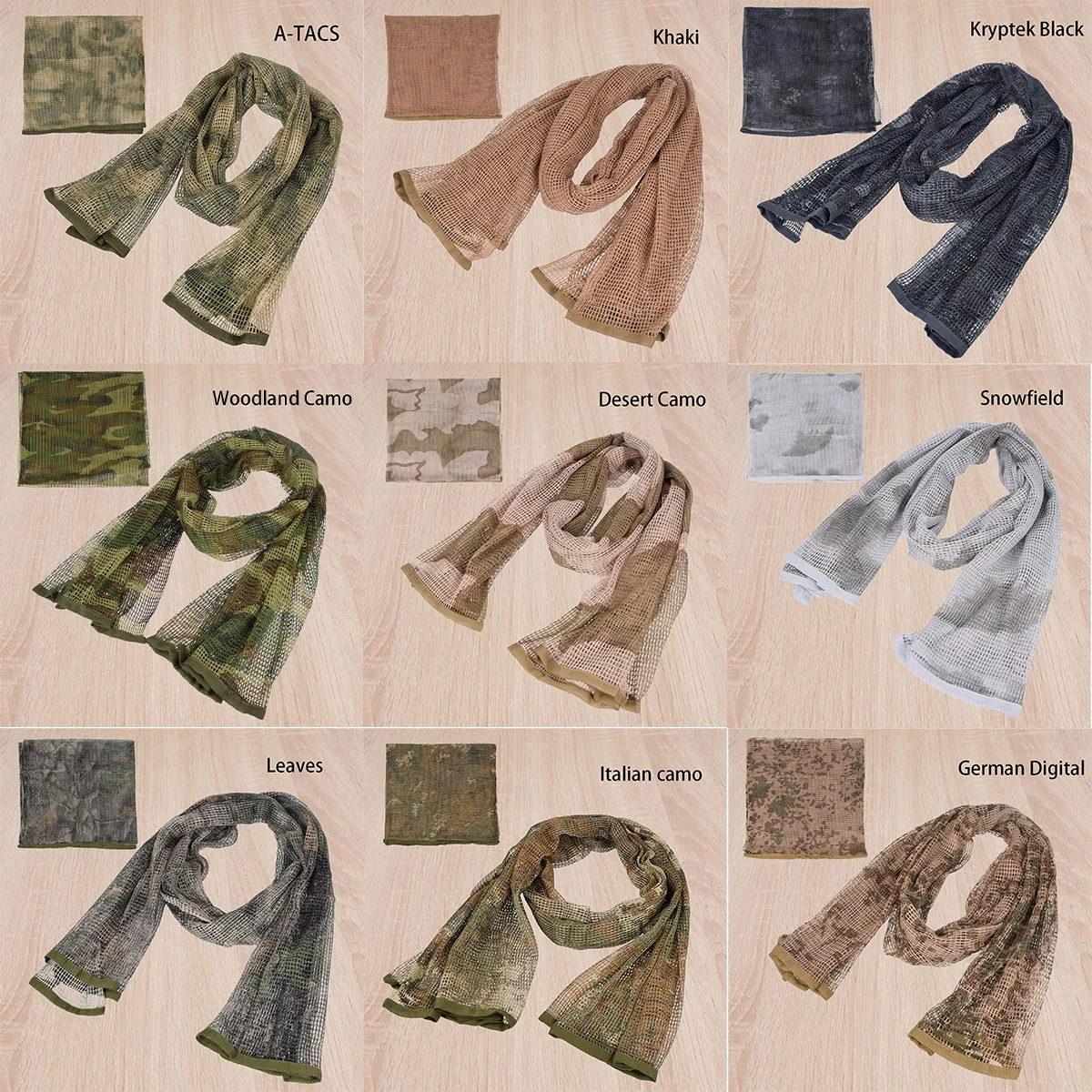 Camuflagem Tactical Mesh Neck Scarf, Sniper Face Scarf, Véu, Head Wrap para acampamento ao ar livre e caça