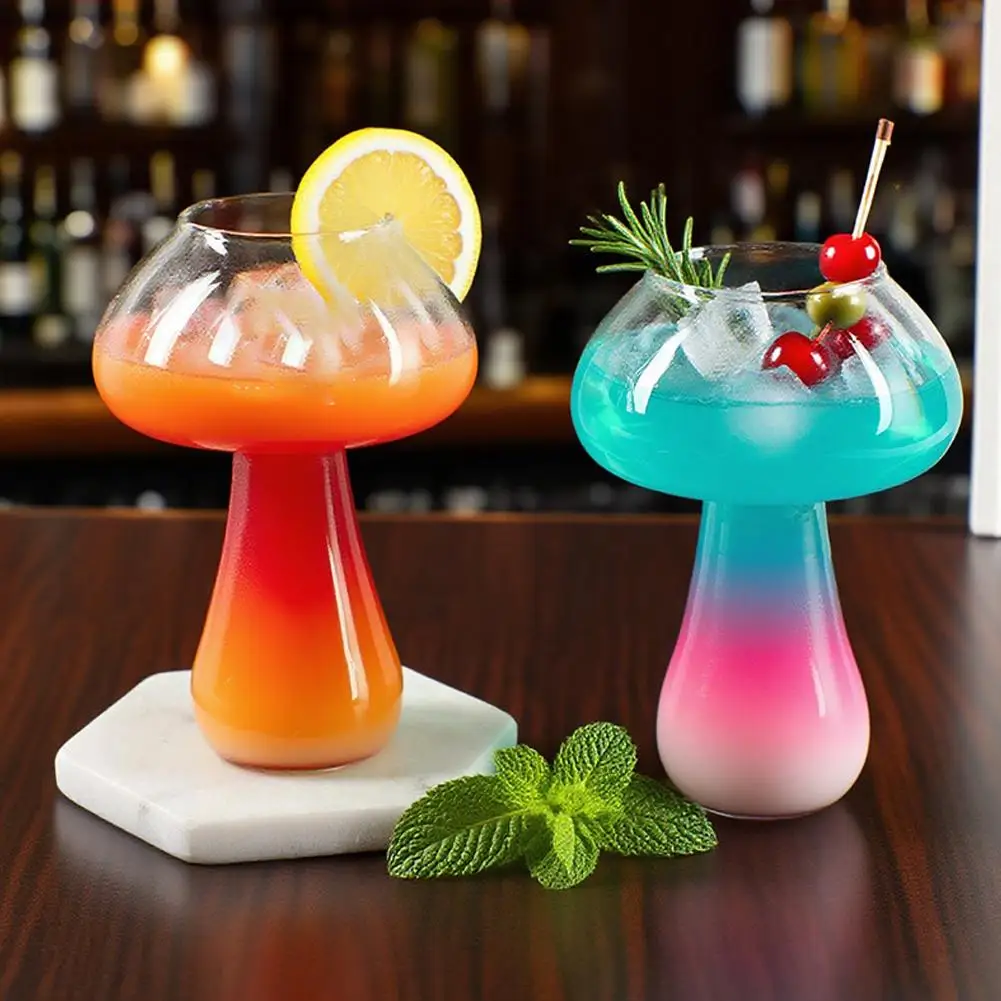 Vaso de cóctel con forma de hongo con pajita para bebidas, cerveza, copas de vino creativas transparentes, tazas de café, utensilios para beber, herramienta de bar. ﻿