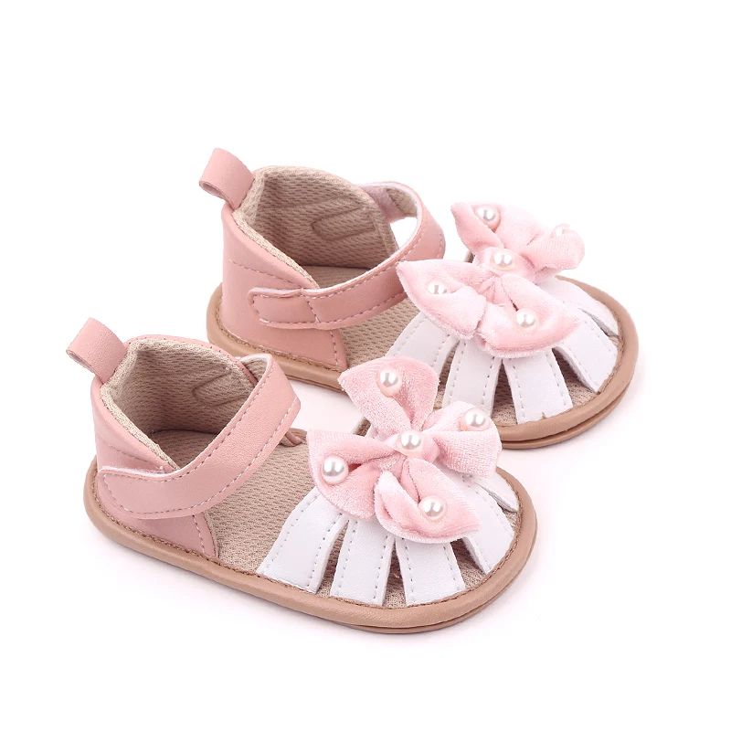 Baby Summer Sandal for Toddler Girls Outdoor Prewalking Shoes Cute Bowknot Design with Pearls