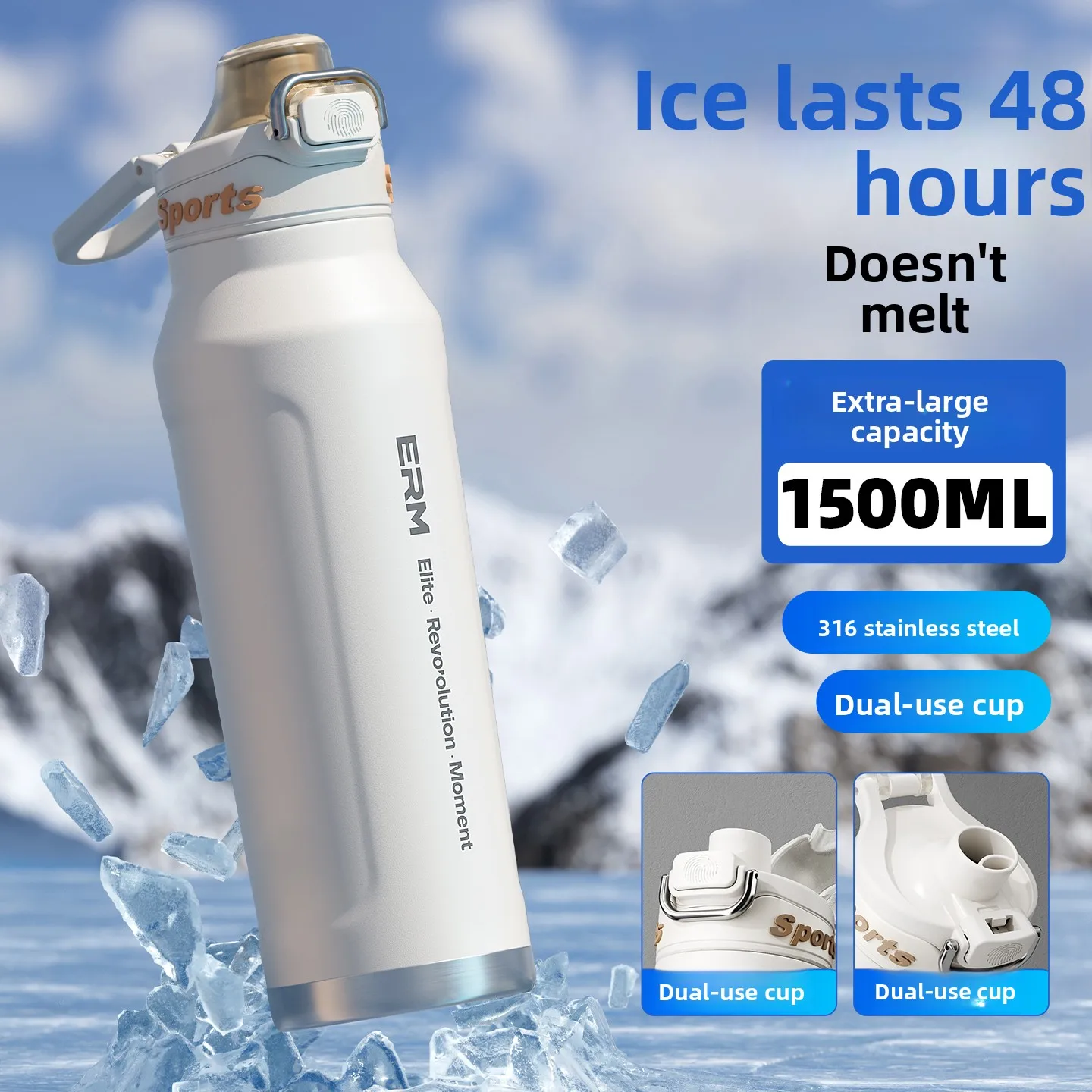 

Большая емкость, спортивная бутылка для воды, мужская школьная дорожная уличная изолированная кружка с камерой, держатель для холодных напитков, нержавеющая сталь