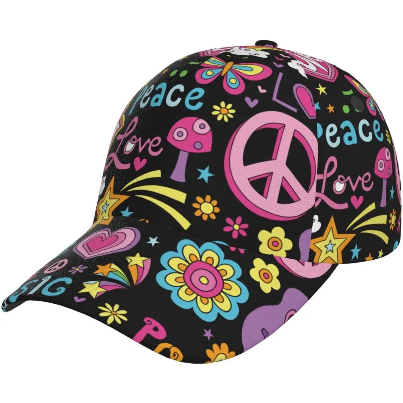 Peace Love and Dove Flower Power for Baseball Cap Adjustable Golf Dad Hat Trucker Cap for Men and Women Curved Brim Snapback Hat