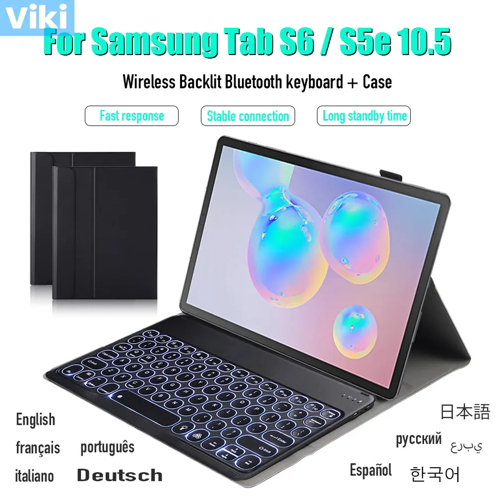 

For Samsung Galaxy Tab S6 / S5e 10.5 Inch Light Backlit Wireless Keyboard Case English Russian Spanish French German Portuguese