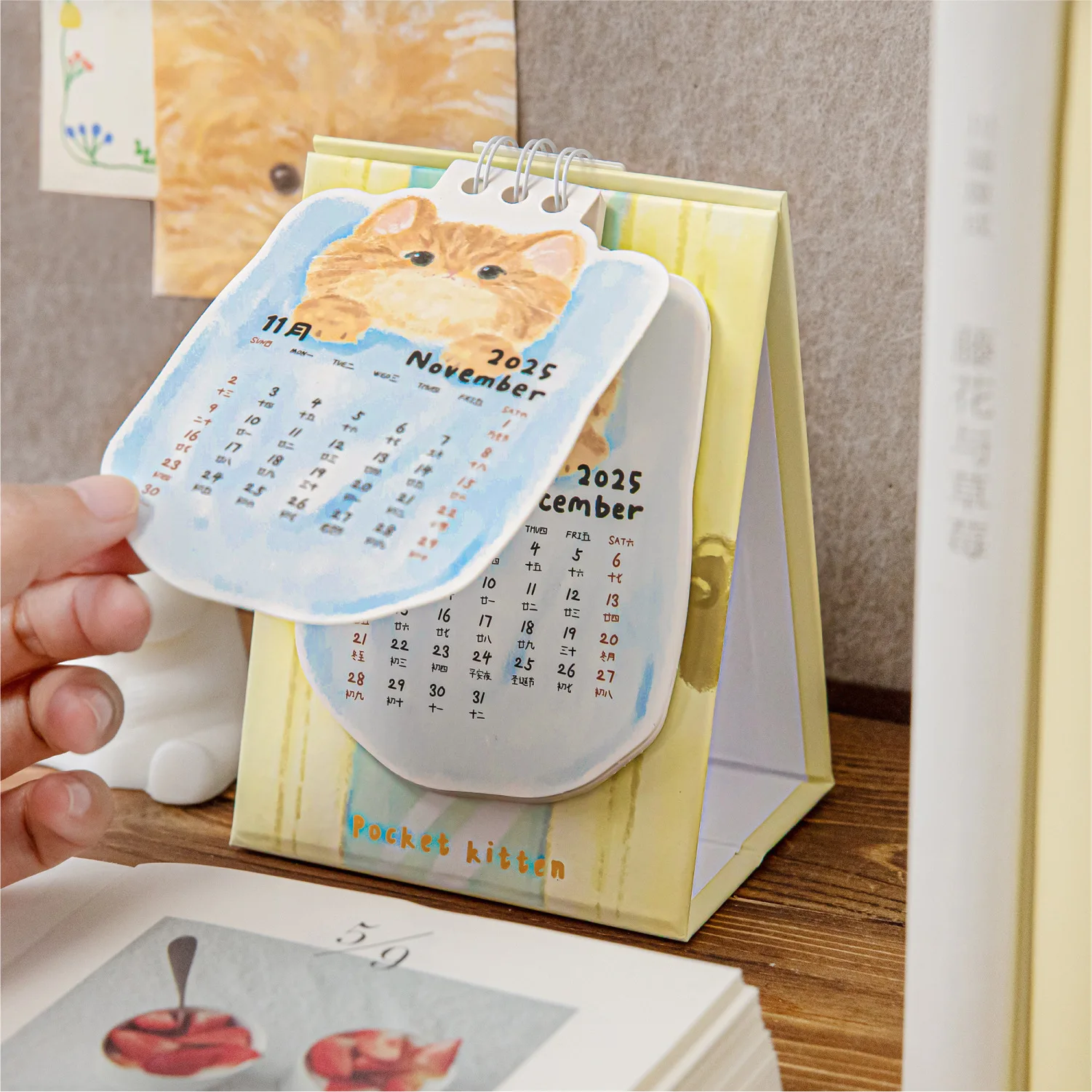 2026 Cute Cartoon Cat Calendar Paper Desk Note Calendar Dual Daily Scheduler Table Planner Office Decoration Desktop Ornament