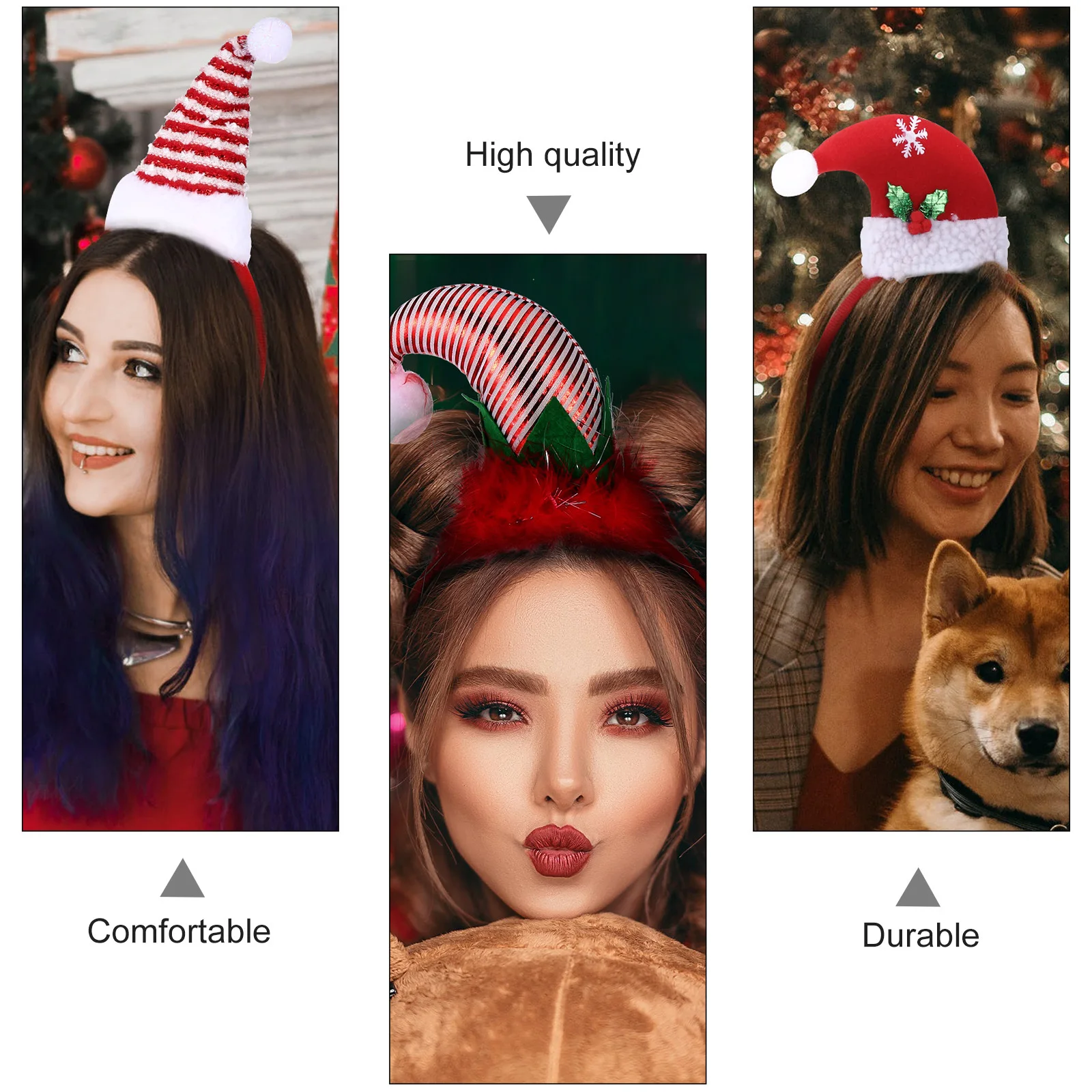 

4Pcs Santa Hat Headbands Elastic Christmas Hair Hoop Lovely Party Hairwear Festival Accessory Hairwear Christmas Supplies