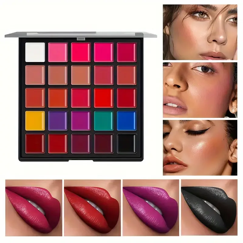 25-Color Lipstick Palette Long-Lasting 24-Hour Wear,Waterproof and Smudge-Proof,Multi-Purpose for Lips and Eyes,Valentine\'s Gift