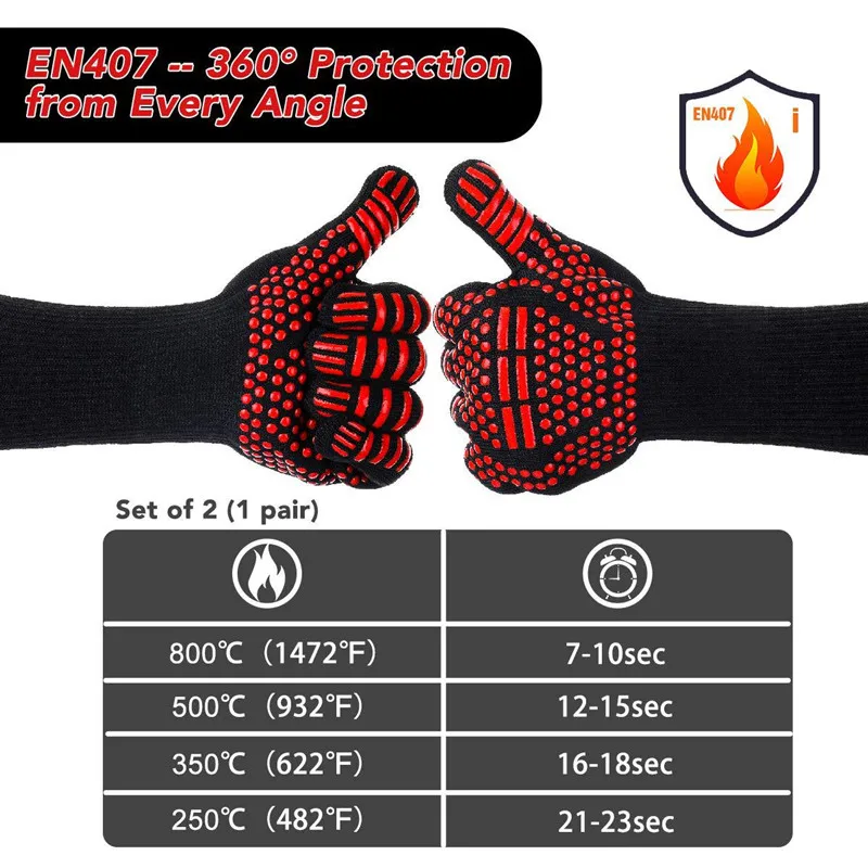 BBQ Grill Gloves High Temperature Resistance Kitchen Microwave Oven Mitts 500 800 Degree Fireproof Non-Slip Barbecue Gloves