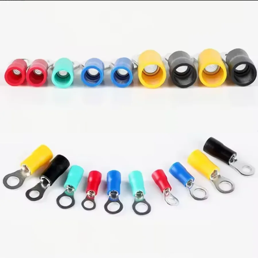 50pcs RV round copper terminal block PVC insulated cold pressed flame-retardant O-type wire nose plug