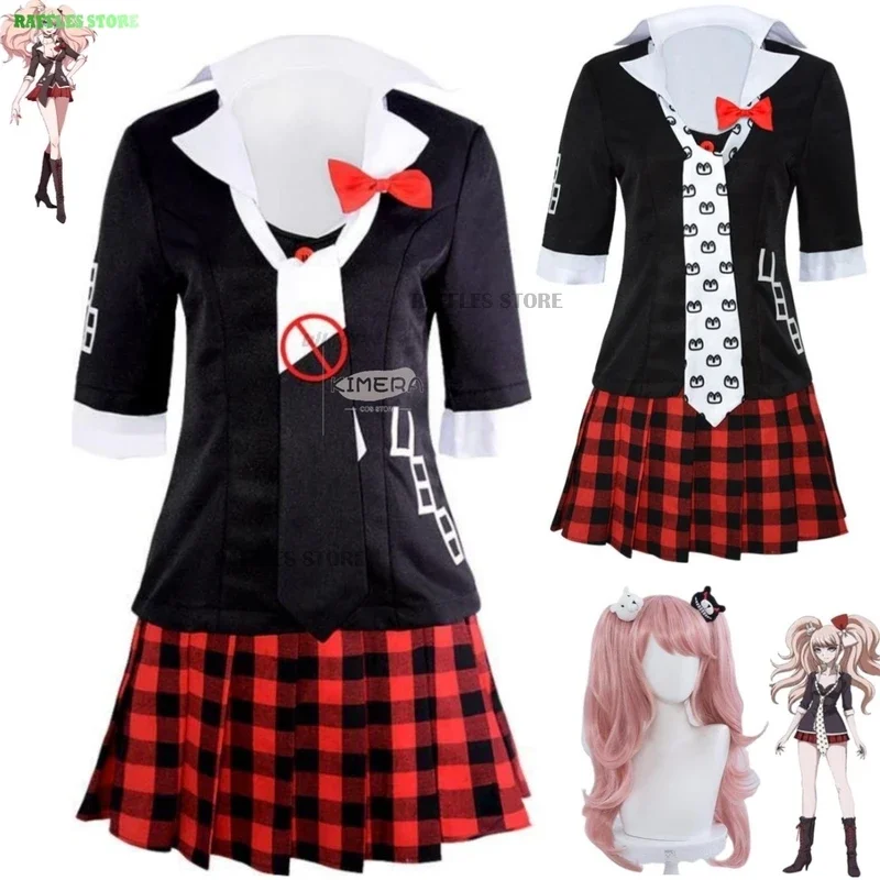 Anime Game Danganronpa: Trigger Happy Havoc Enoshima Junko Cosplay Costume Wig Black JK School Uniform Woman Sexy Party Suit