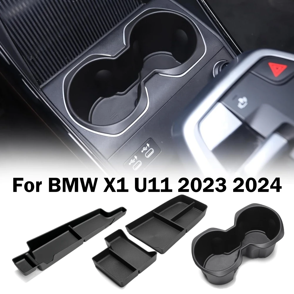 For BMW X1 U11 Center Console Organizer Tray 2023 2024 U11 Lower Console Organizer Tray TPE Under Console Storage Box Cup Holder