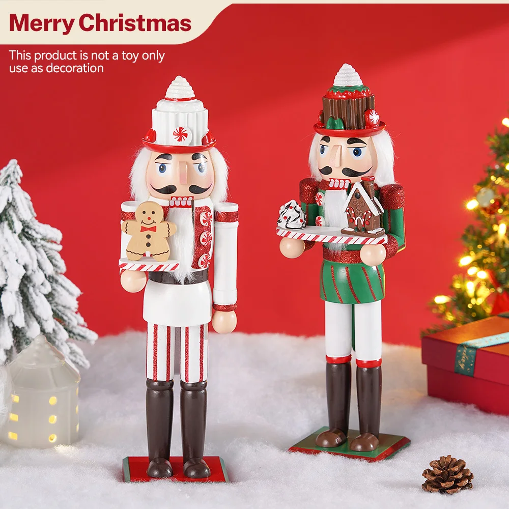 36CM Christmas Nutcracker Puppet Wood Doll Wooden Gingerbread Man Creative Handcrafts Christmas Gift Ornament Home Decoration