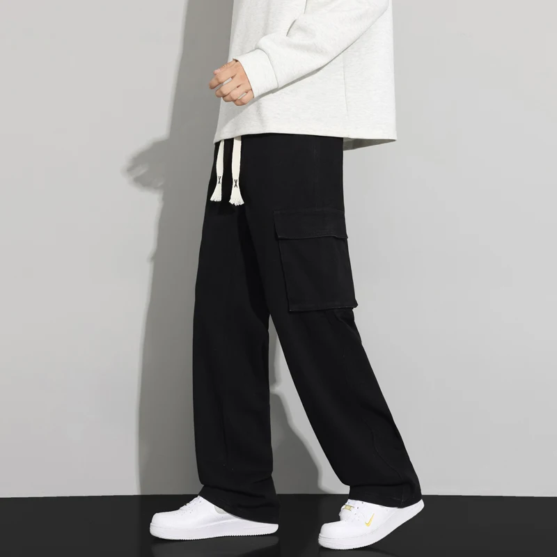 Jeans cargo larghi da uomo autunno nuova tasca vintage casual dritto moda coreana pantaloni in denim con coulisse streetwear maschile