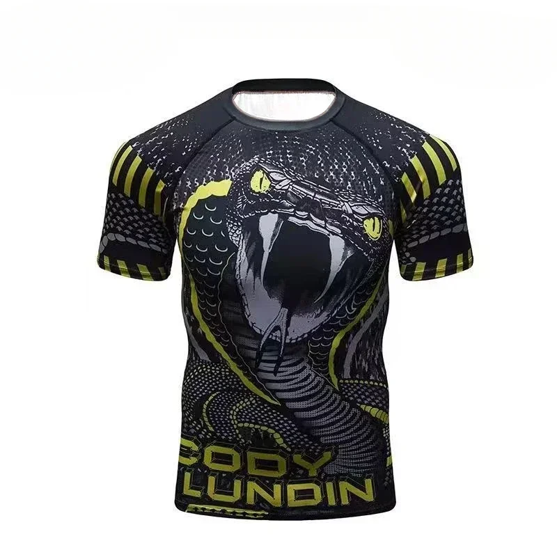 New Man Short Sleeve Sport Shirt Men Quick Dry MMA T Shirts Compression Tights Men 3d Prints Tee Tops Gyms Bodybuilding Rashgard