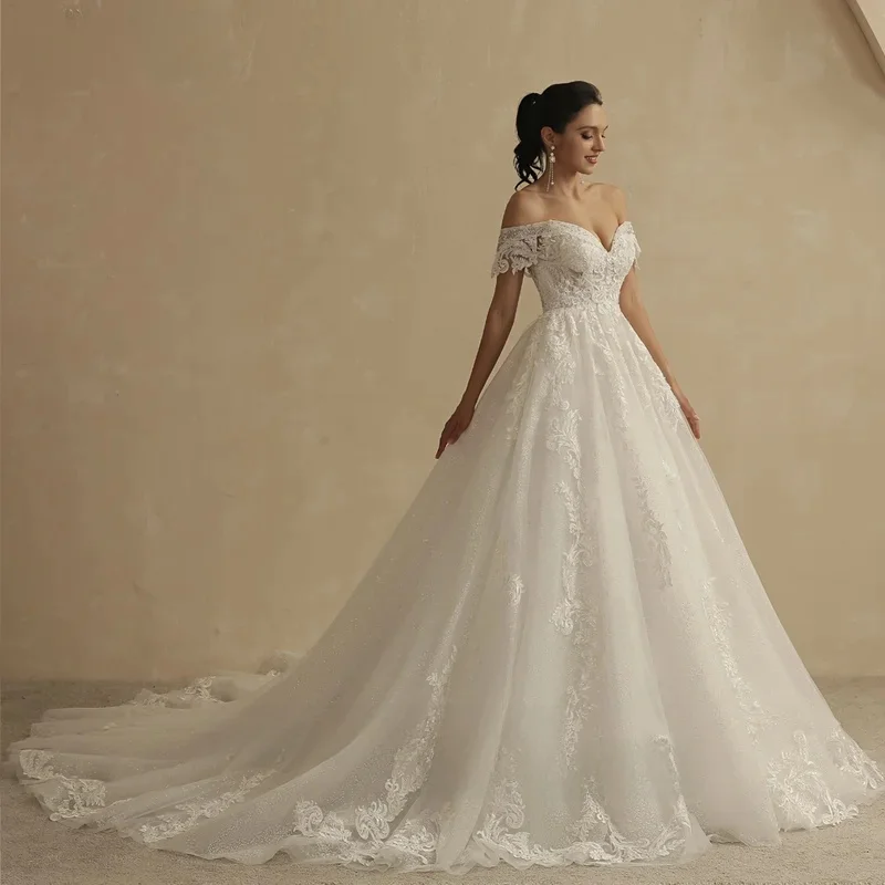 Customized Glitter Wedding Dresses For Women 2025 Bride Romantic Lace Sleeveless Boho Bridal Gown Robe De Soiree New