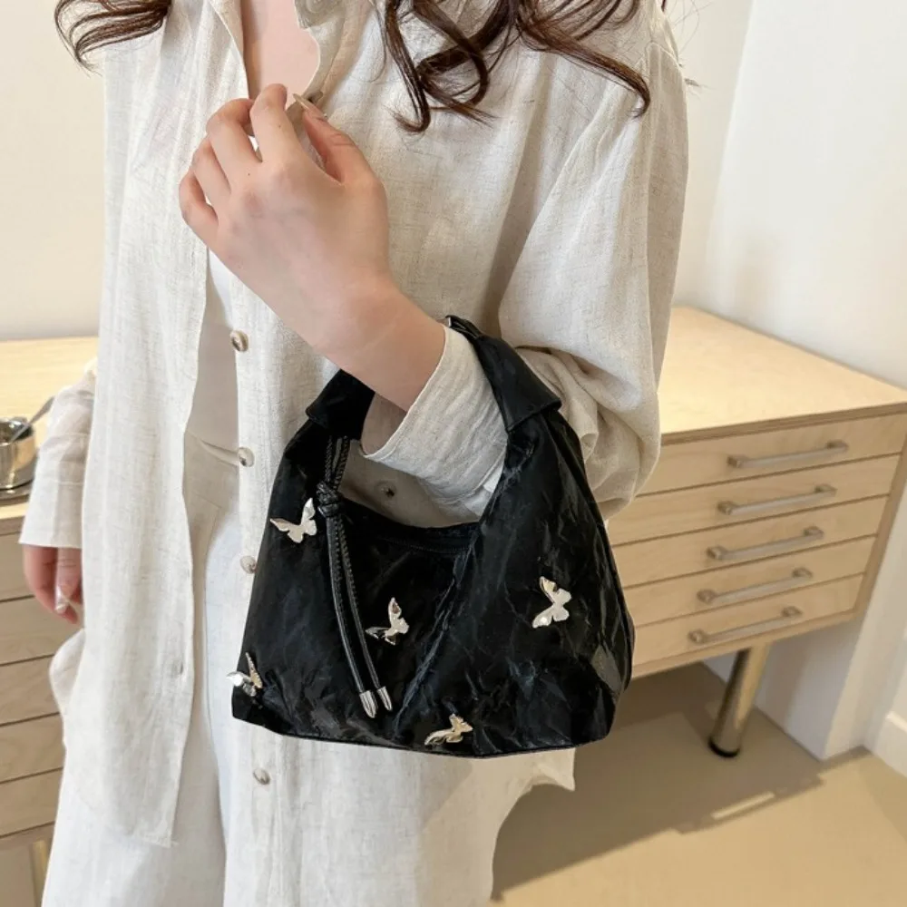 

Soft Korean Style Dumpling Shape Handbag Tote Casual Single Shoulder Bag PU Leather Large Capacity Butterfly Crossbody Bag Girls