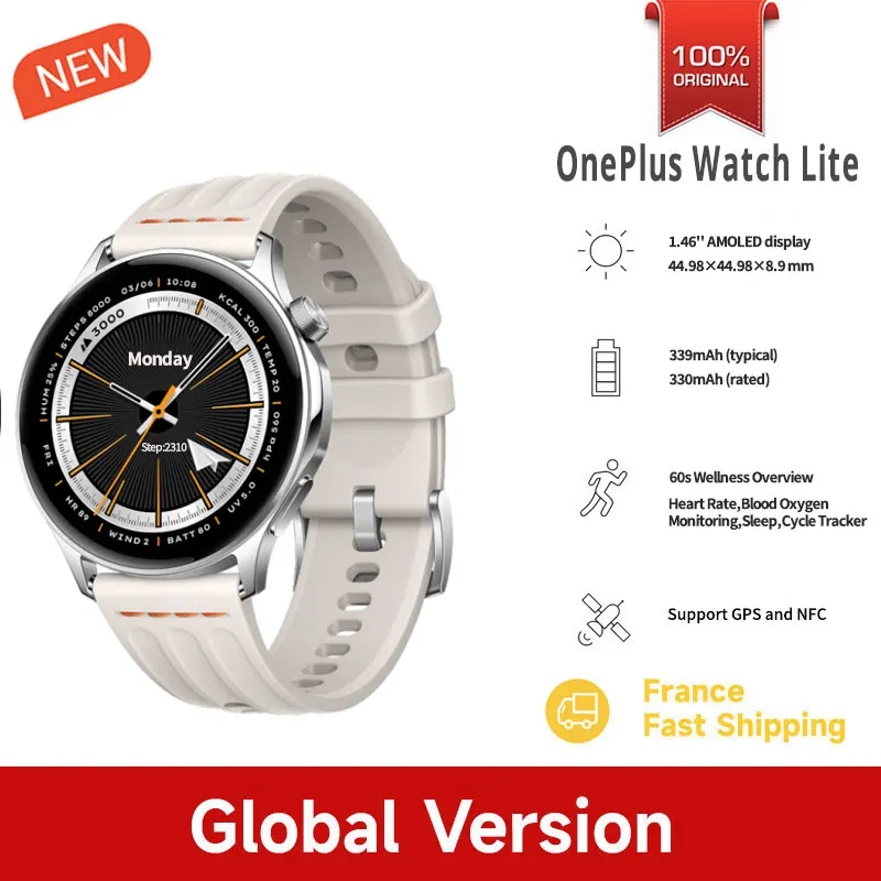 Versión Global del OnePlus Watch Lite, reloj inteligente con pantalla AMOLED de 1.46», hasta 10 días de duración de la batería, GPS de doble banda, reloj para hombre. 3