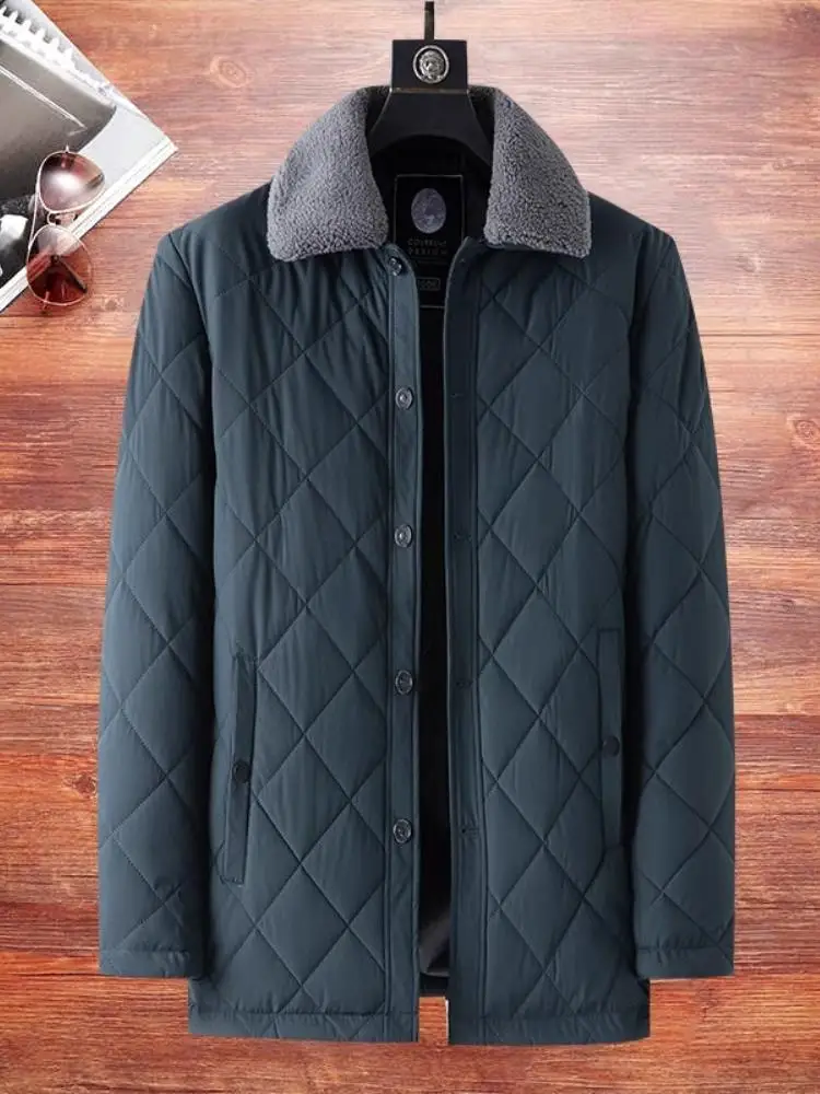 

plus Size Men's Cotton Jaet Mid-Length Loose down Cotton Coat Autumn Winter Faion Casual Sle Button Closure Polyester F...