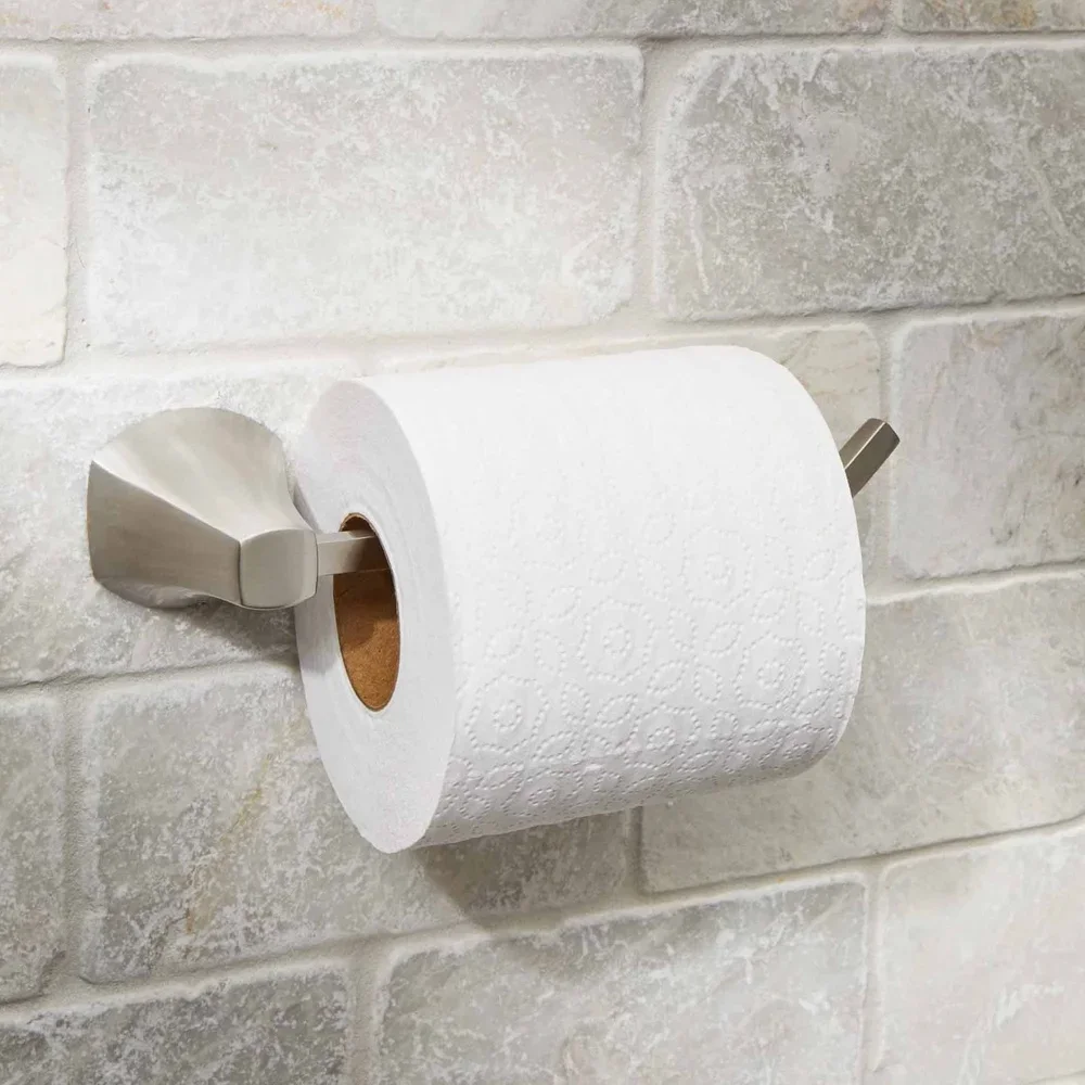 

Simple Flare Wall Mount Toilet Paper Holder Satin Nickel Finish L Shaped Style Bathroom Accessory Durable Hardware Included Easy