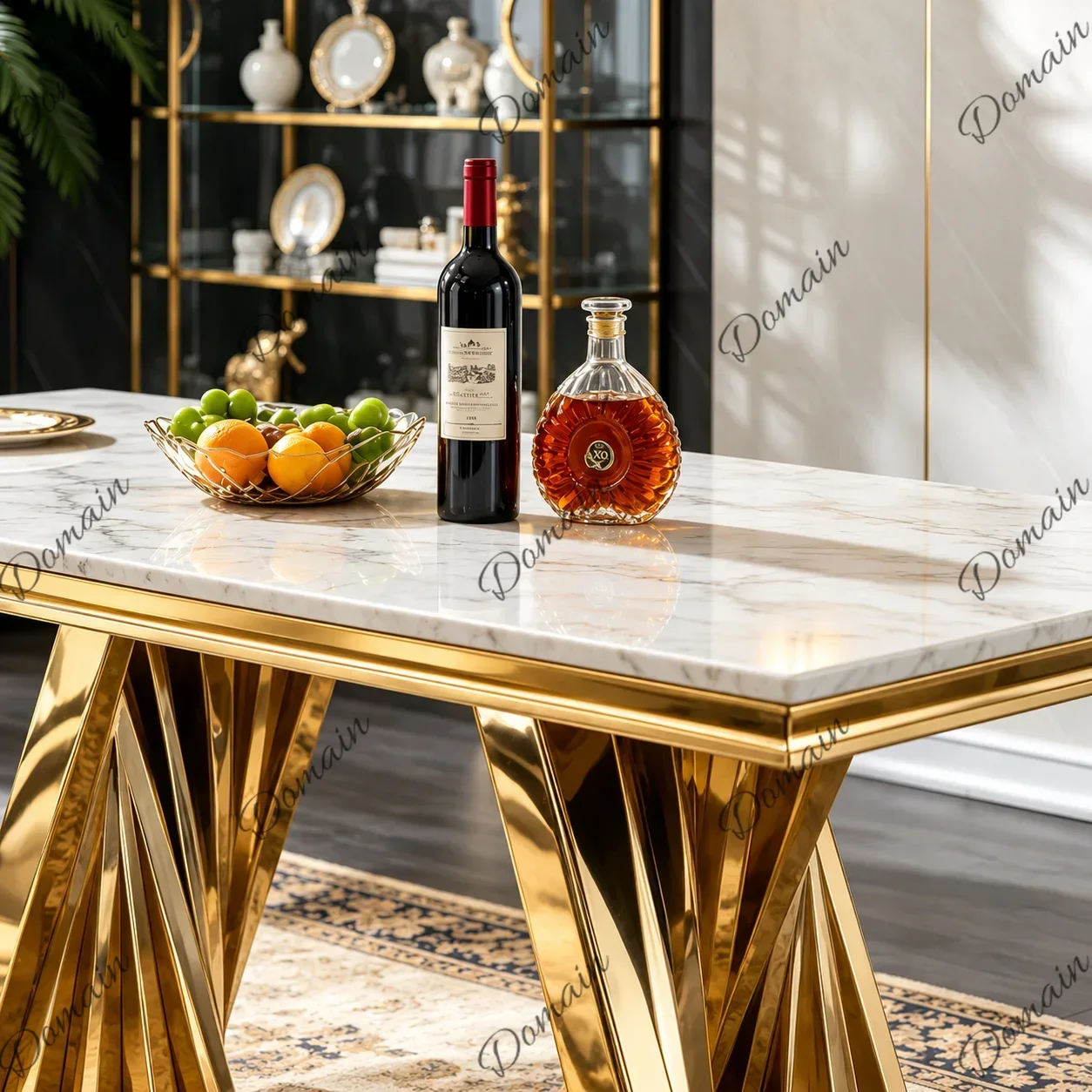 Modern Custom Size Marble Dinner Table Heat Resistant Easy Clean Stone Top Stainless Steel Support For Commercial Interior Furni