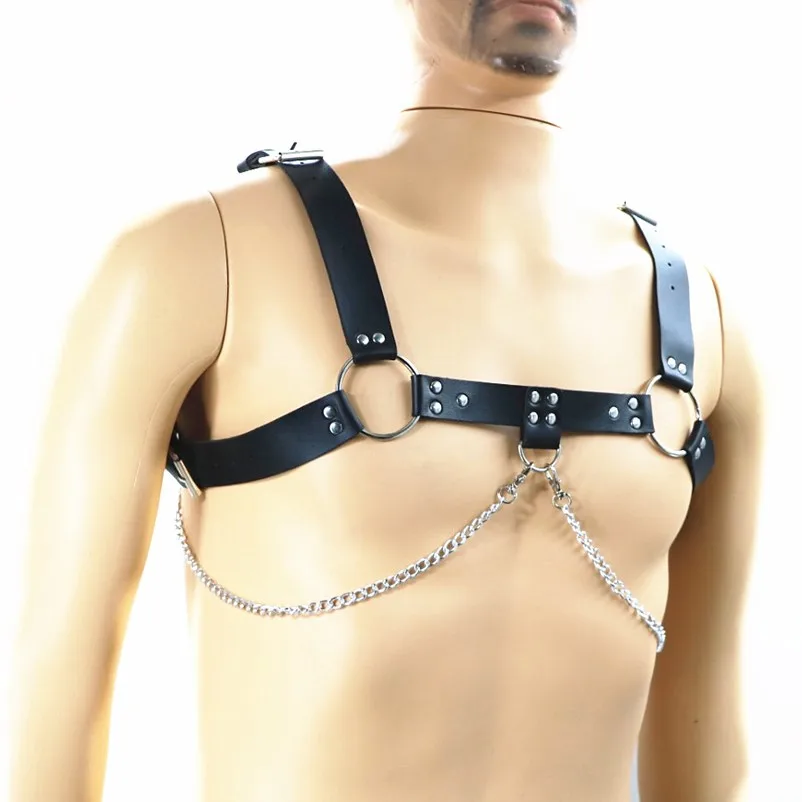 Mens Body Harness Party Festival Body Jewelry Shoulder Chest Belt Buckle PU Leather Punk Accessories