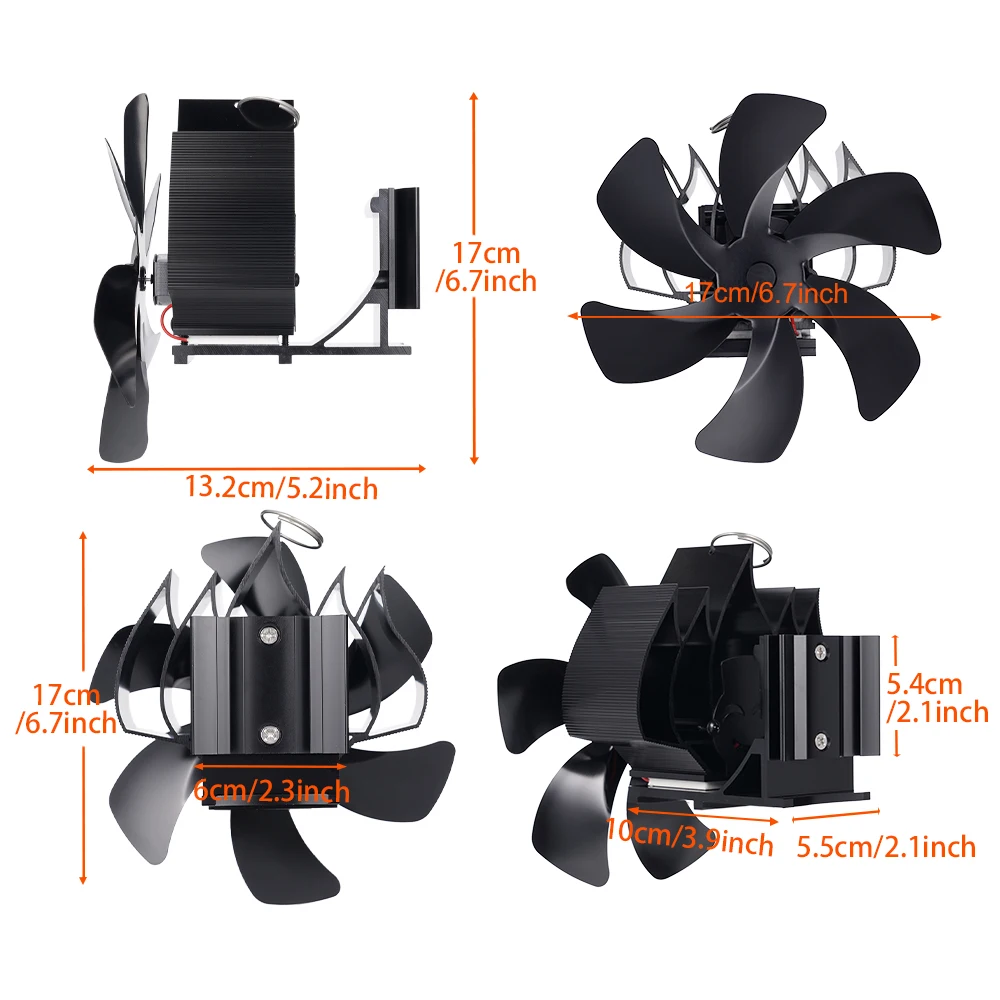 Parede pendurado lareira ventilador, 6 lâminas, calor alimentado fogão ventilador, log, madeira, queimador da pelota, silencioso, casa eficiente, distribuição de calor