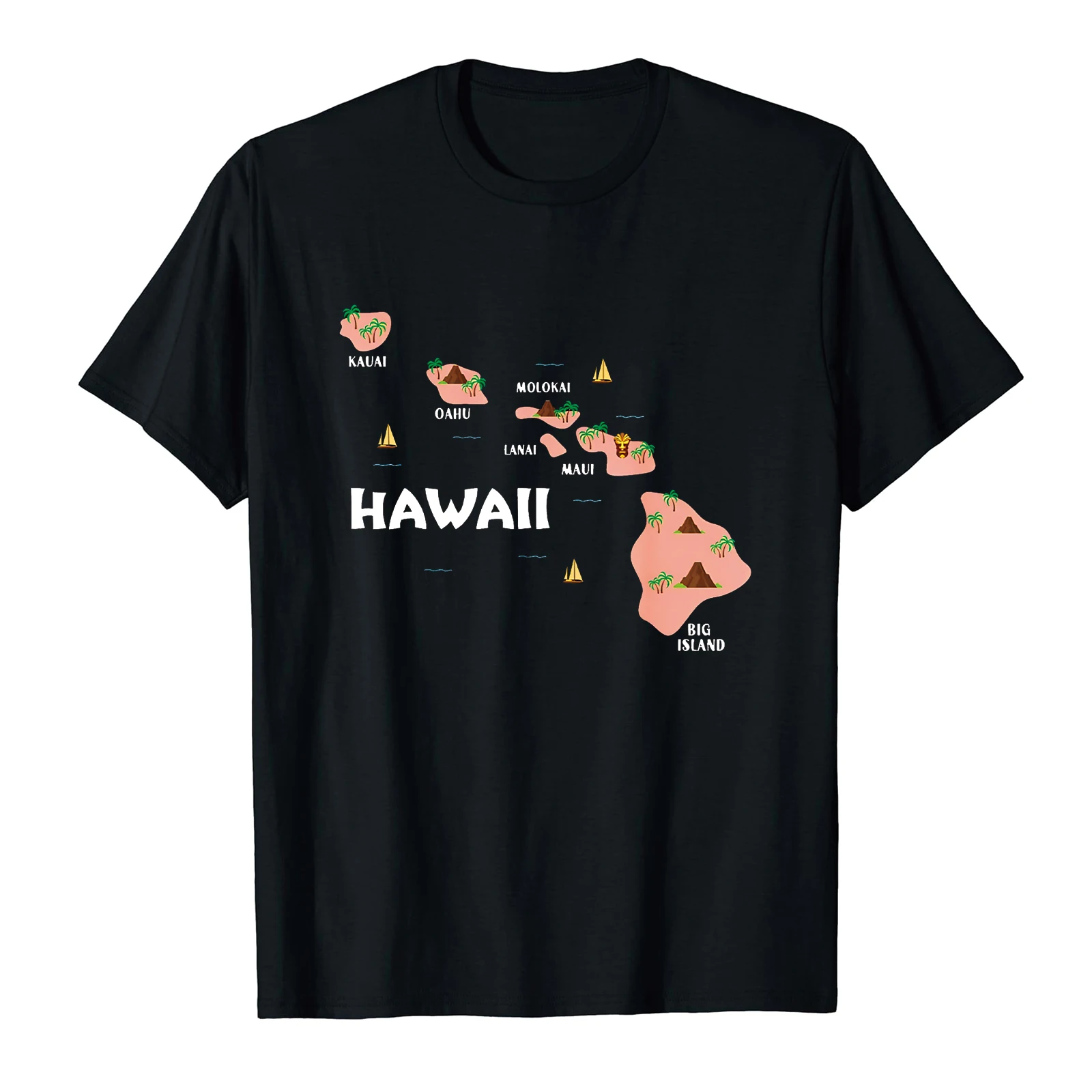 Map Vintage Hawaiian Islands Print T-Shirt Girl Casual Holiday Tops Tee Lady Clothes Summer O-neck Short Sleeve T shirt