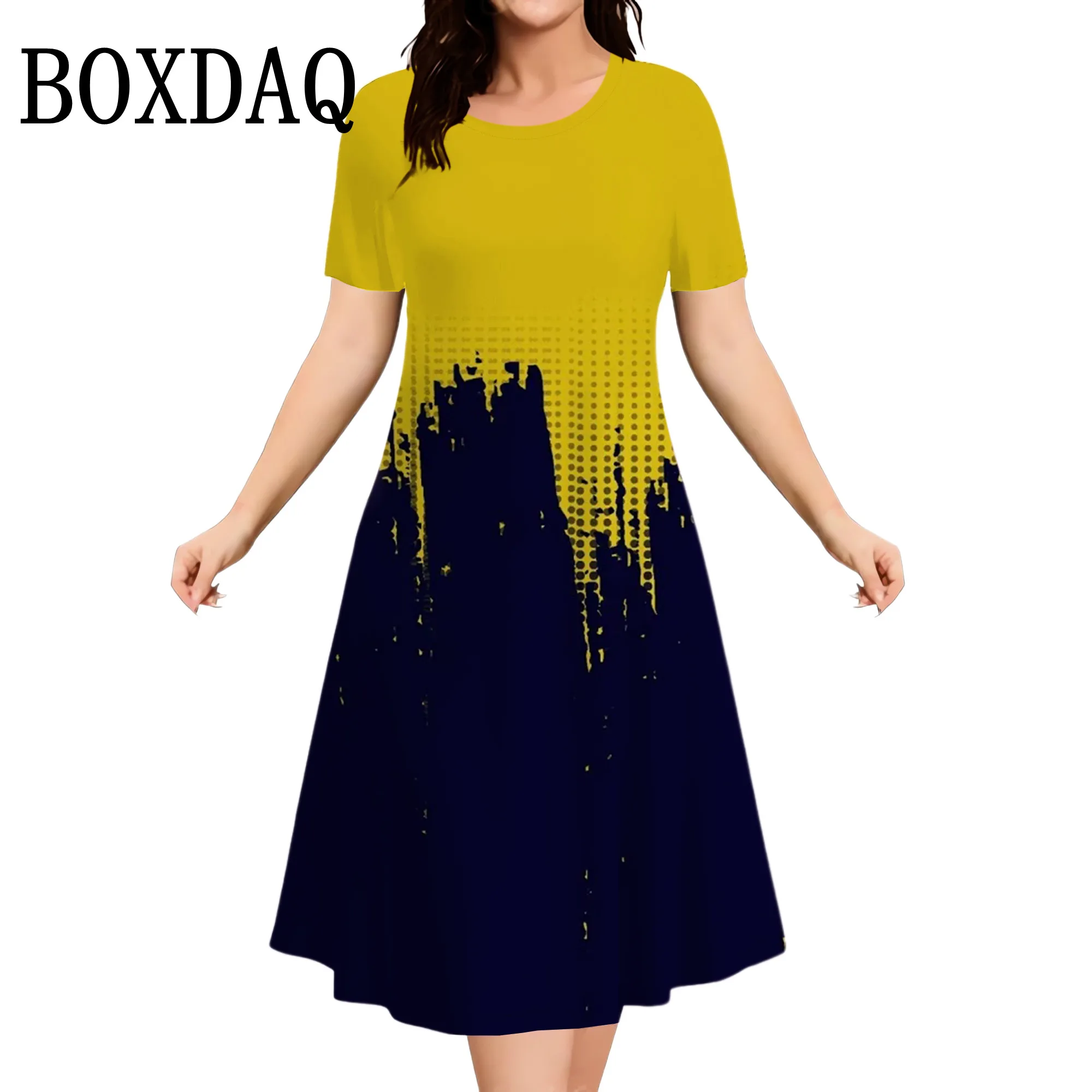Abiti estivi da donna taglie forti Abito a trapezio ampio a maniche corte stampato sfumato 3D Abbigliamento donna oversize Abito elegante da donna
