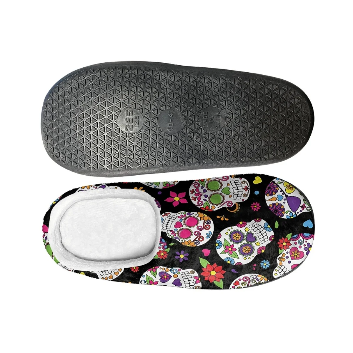 Women Men Indoor Home Autumn and Winter Warm Cotton Slippers Kawaii Cute Skull Sunflower Flowers Print Floor Shoes Custom Image