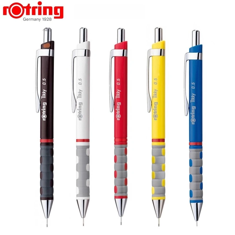 

Механический карандаш Rotring Tikky, белый, черный, графитовый карандаш 0,5 0,7 мм, мягкий сенсорный, прорезиненная ручка, хай-полимерные провода, прочный, прочный