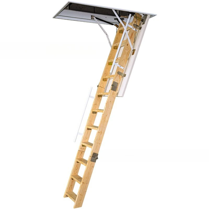 Folding solid wood stairs Invisible attic expansion ladder Lifting extension ladder