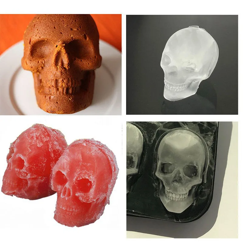 Silicone Skull Ice Grid Four Link Silicone Ice Grid Mold Skull Halloween Ice Model Bar Creative DIY Mold