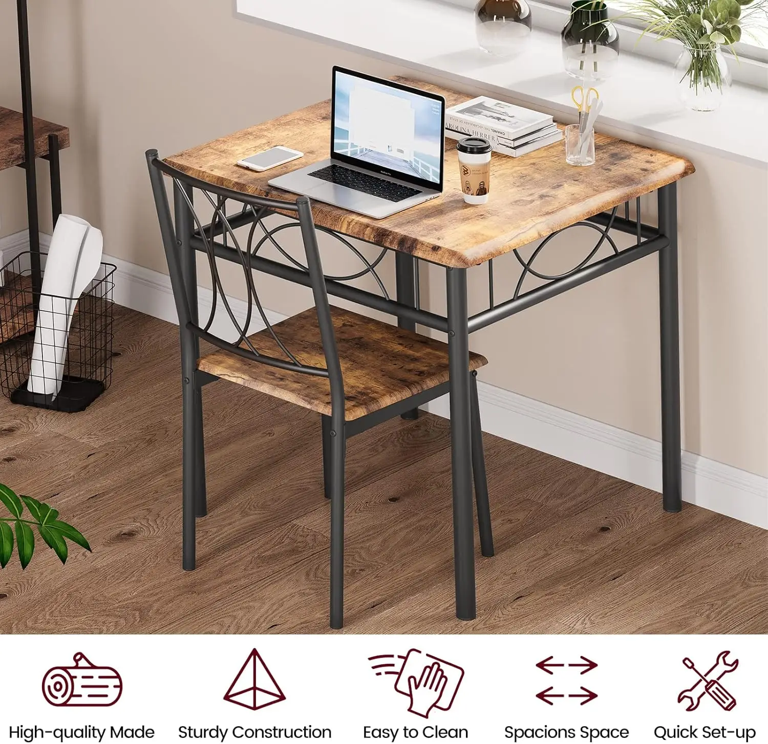 Dining Table Set for 2, 3 Piece Kitchen Tabls set for 2, Square Kitchen Table sets of 2, Dining Table for Small Space, Apartm