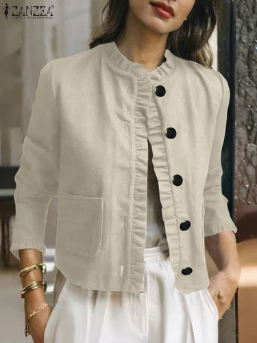 Imagen 2 del producto ZANZEA elegante blusa con volantes camisas de manga larga para mujer 2025 moda Casual elegante prendas de vestir exteriores con botones cárdigan abrigos femeninos