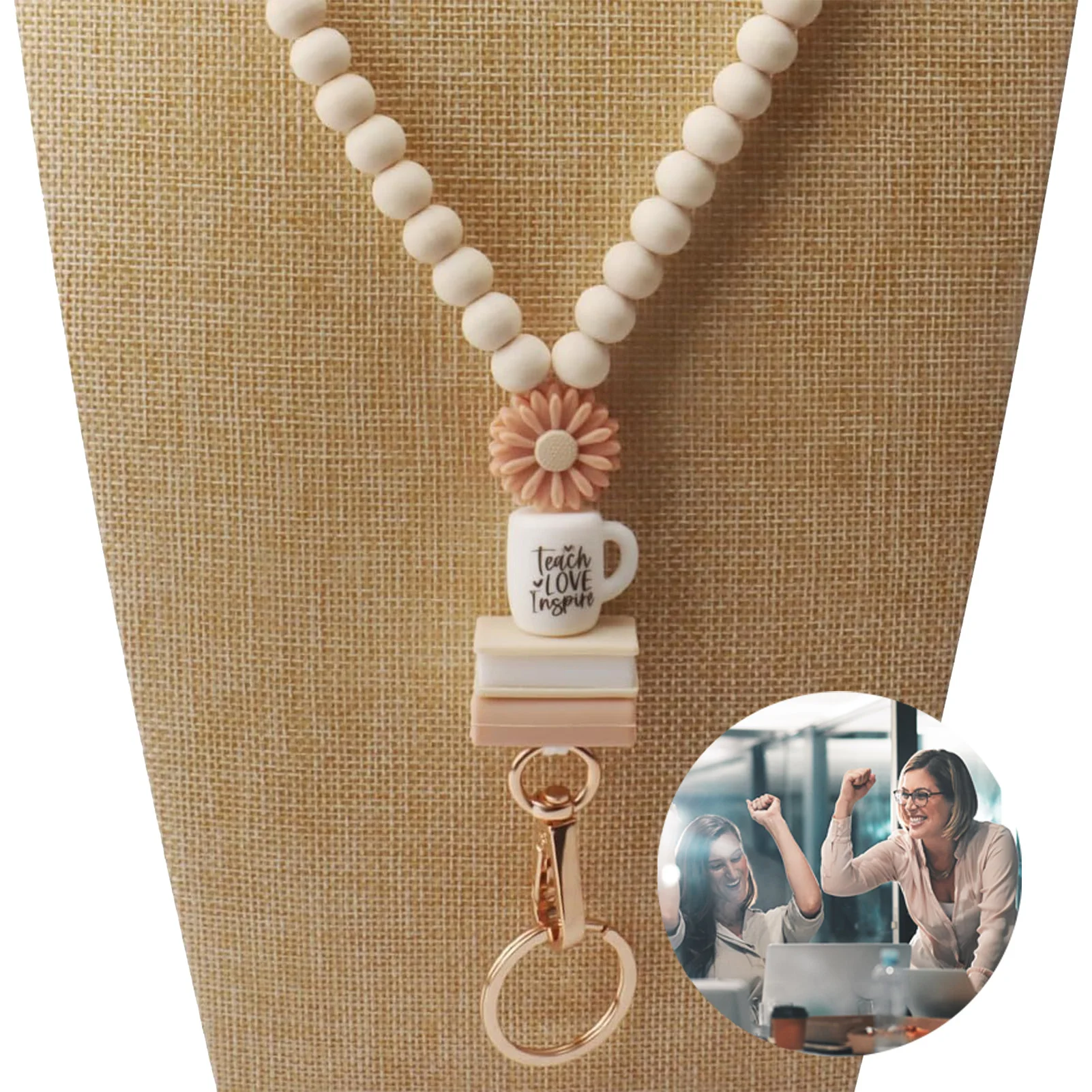 Wooden Bead Lanyard Cute Neck Keychain Strap Boho Tassel for Keys Keychain ID Card Holder Fashion Necklace Hanging Rope Gift