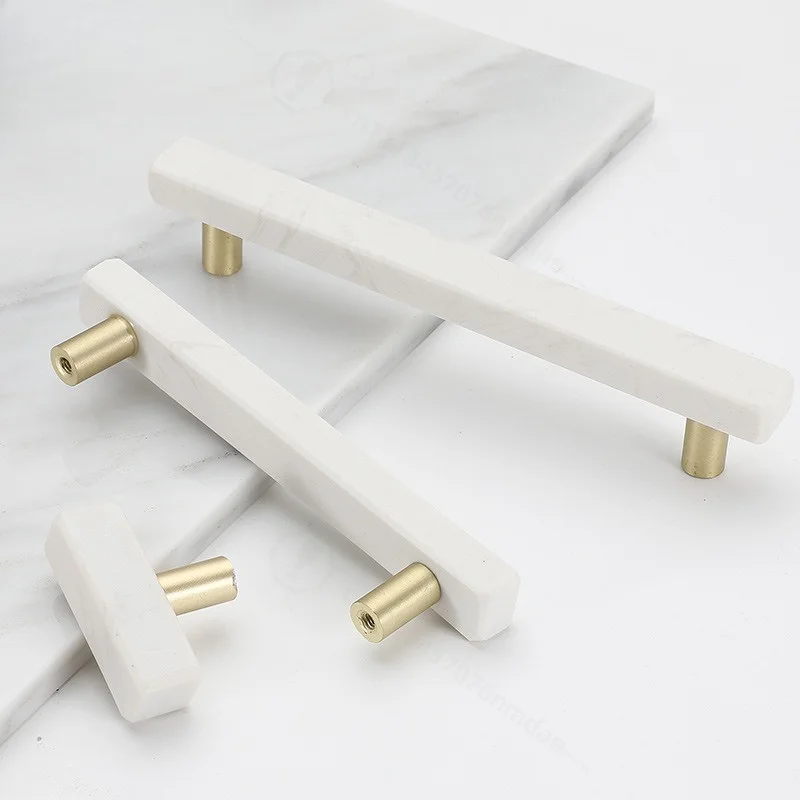 Nordic Marble Cabinet Handles Modern Minimalist Drawer Pulls White Stone Wardrobe Cupboard Door Hardware Furniture Knobs